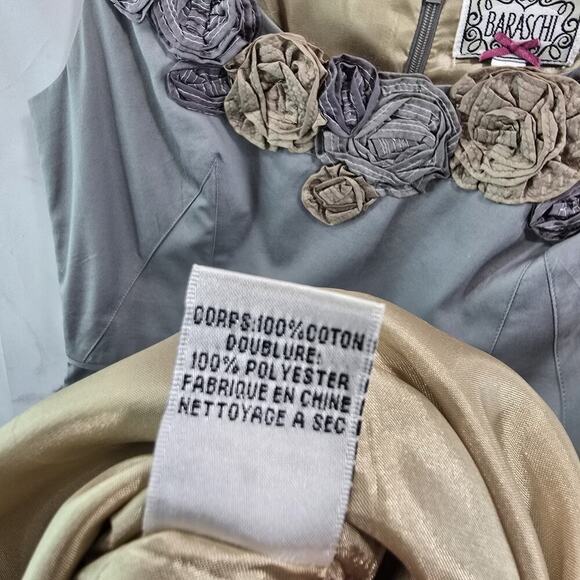 Anthropologie Dress Womens 6 Grey A Line Flower Motif Baraschi A Line Beige - Picture 8 of 11